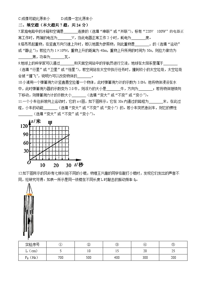 2024年上海市中考物理试题（含答案）02