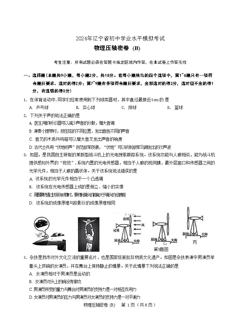 2024年辽宁省初中学业水平模拟考试物理压轴卷B01