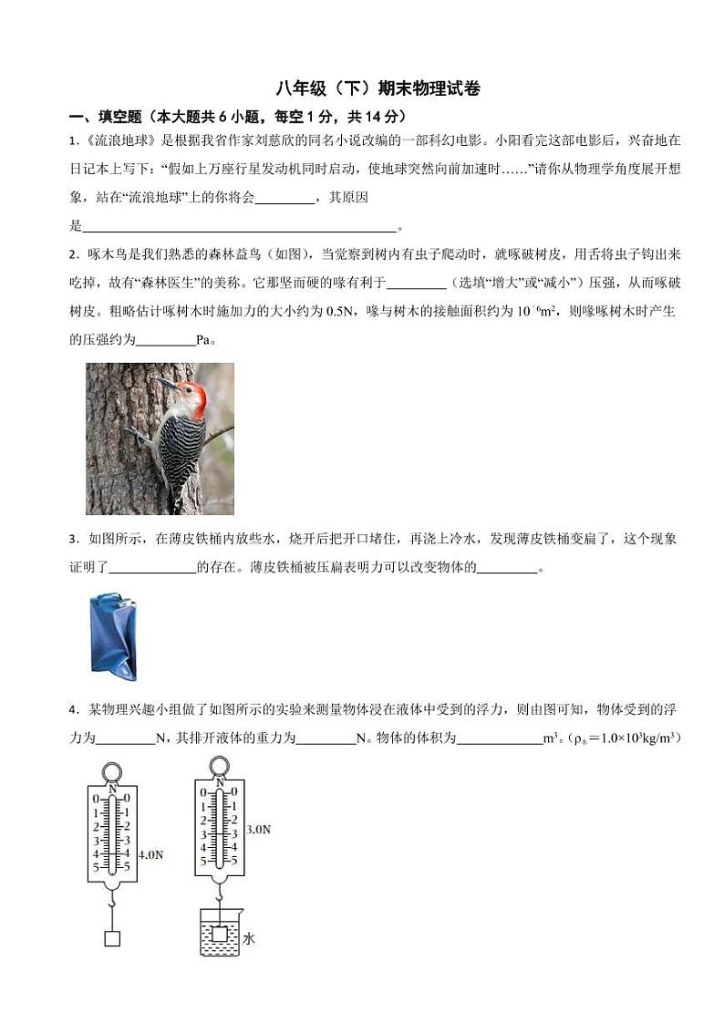 河南省信阳市2024年八年级（下）期末物理试卷附答案第1页