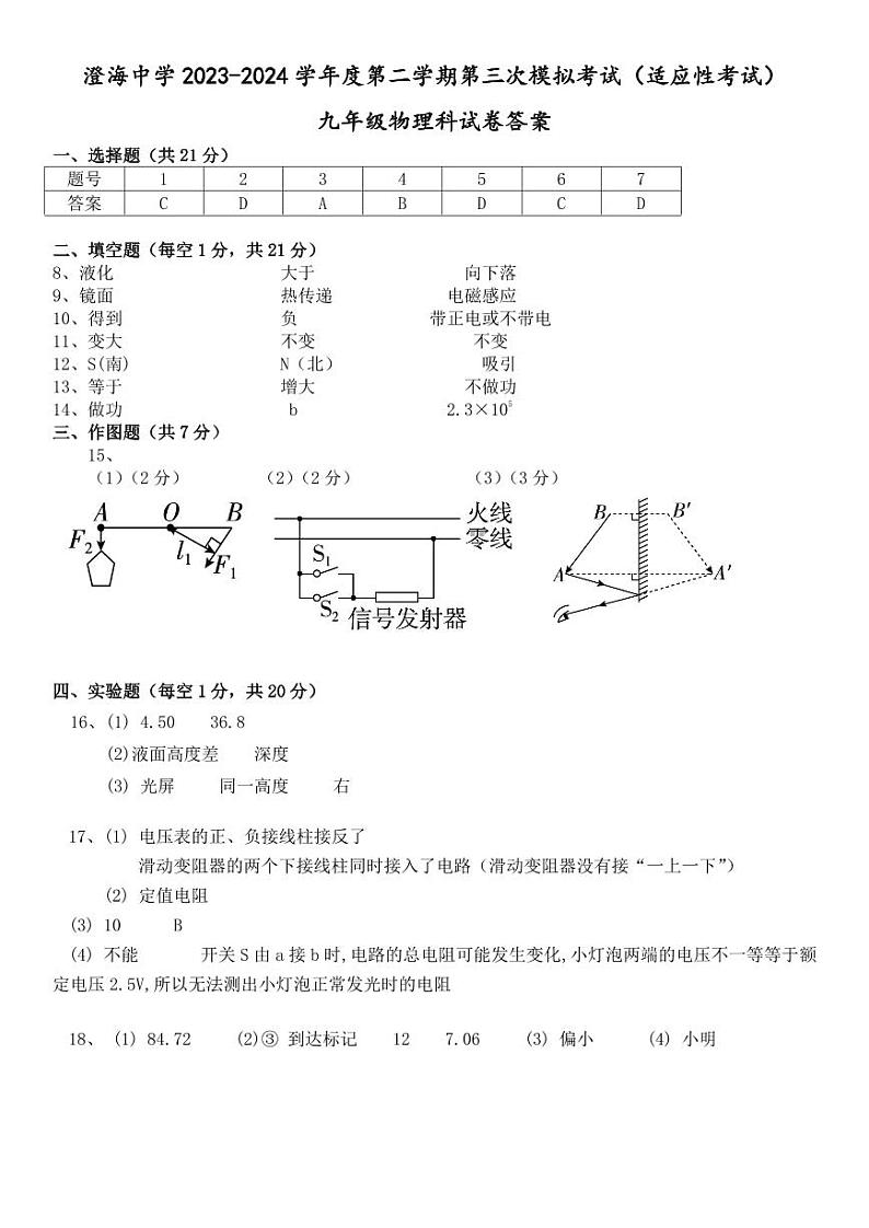 2024年广东省汕头市澄海区汕头市澄海中学中考三模物理试题01