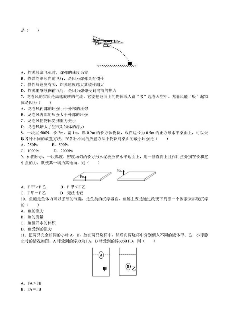 [物理]2024年河南省开封市人教新版八年级下册期末测试卷（无答案）第2页