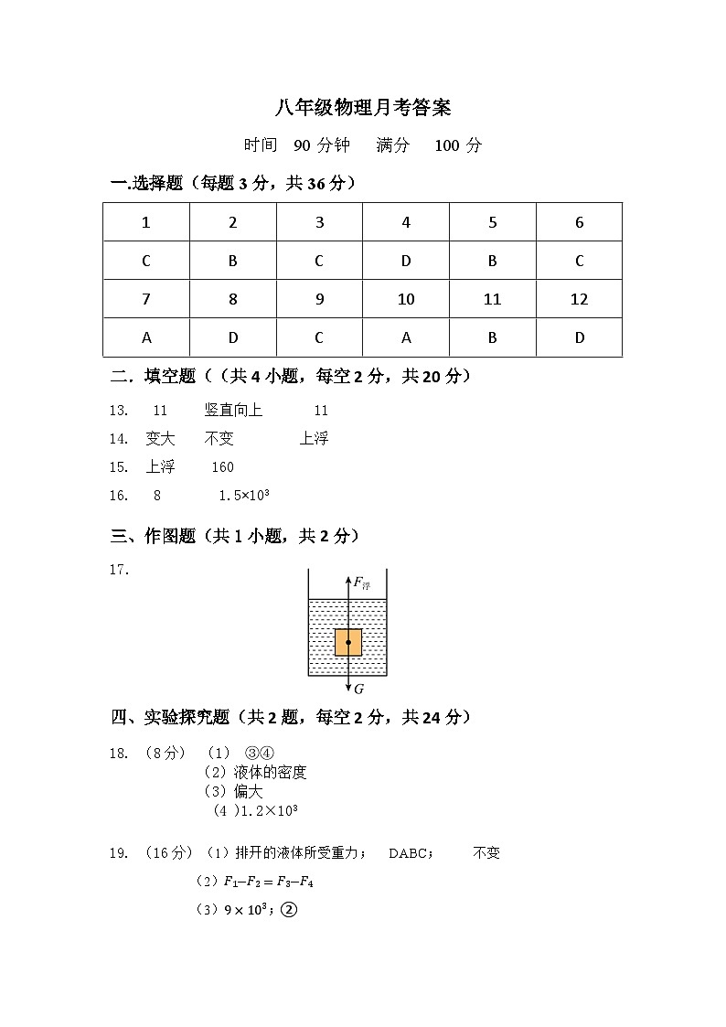 八年级物理第二次月考答案第1页