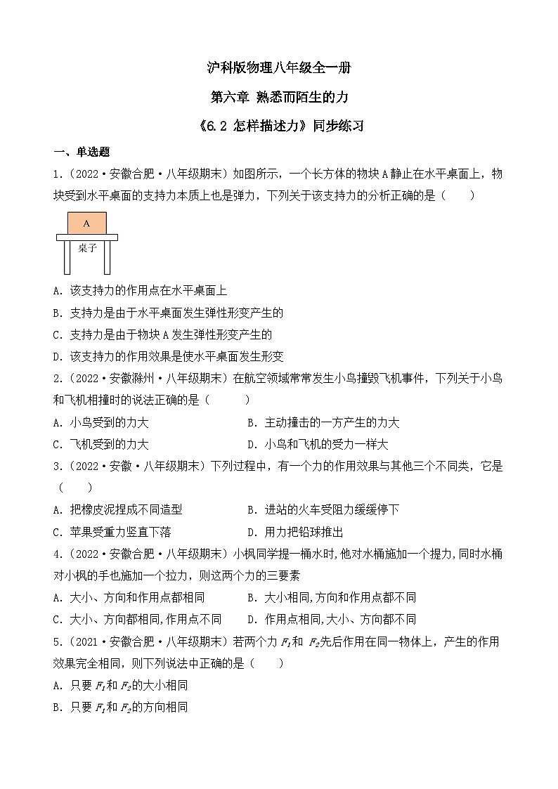 沪科版物理八年级全一册 6.2 怎样描述力 同步分层练习第1页