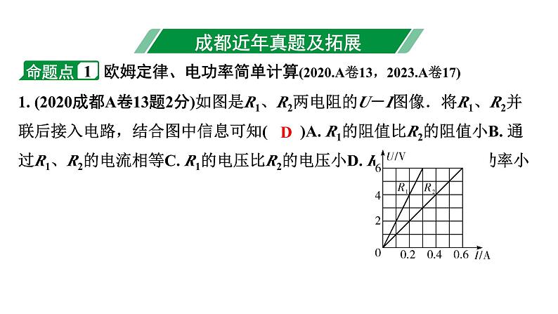 2024成都中考物理二轮专题复习 微专题 欧姆定律、电功率、焦耳定律的简单计算 （课件）第3页