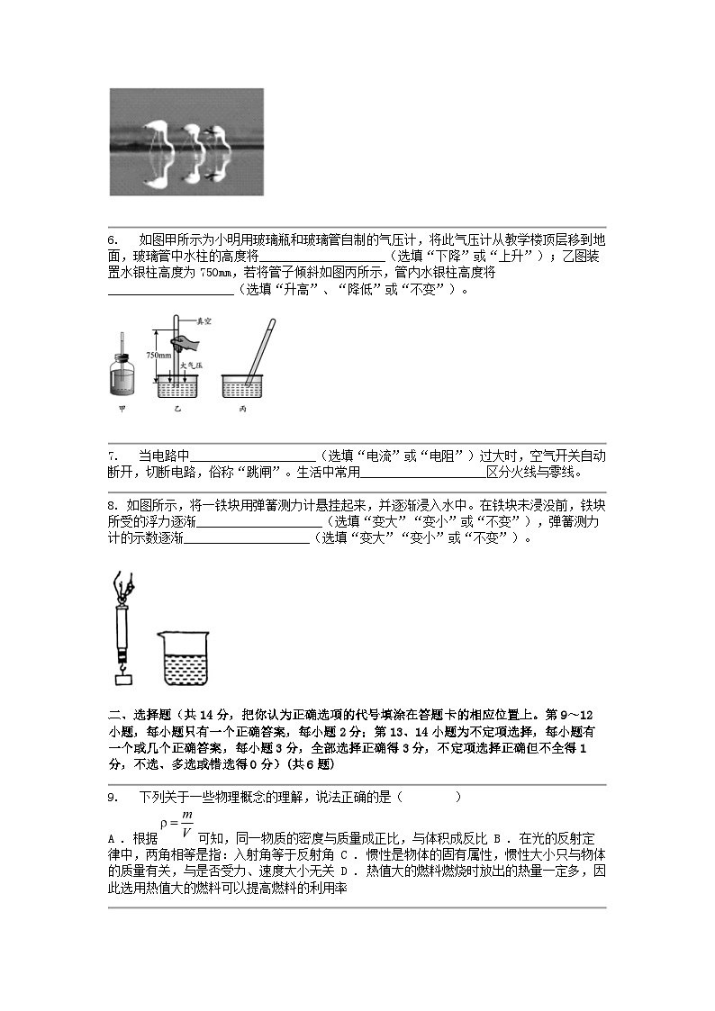 [物理]江西省吉安市遂川县2024年九年级中考模拟试题第2页