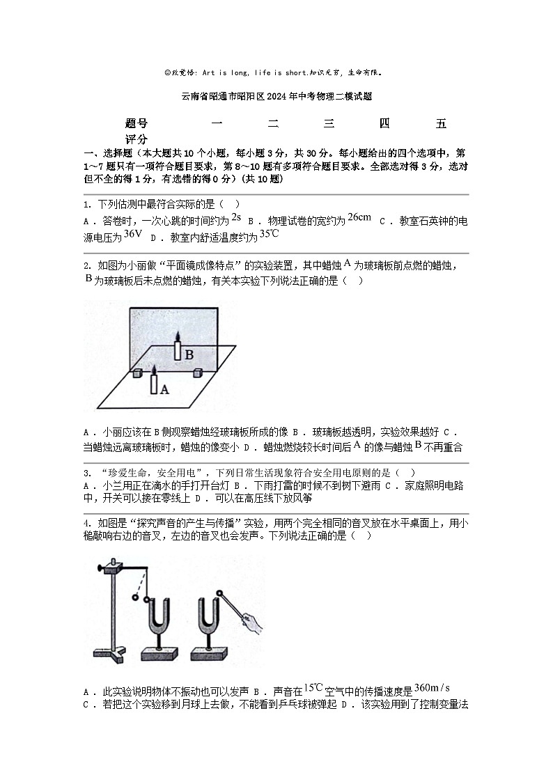 [物理][二模]云南省昭通市昭阳区2024年中考试题01