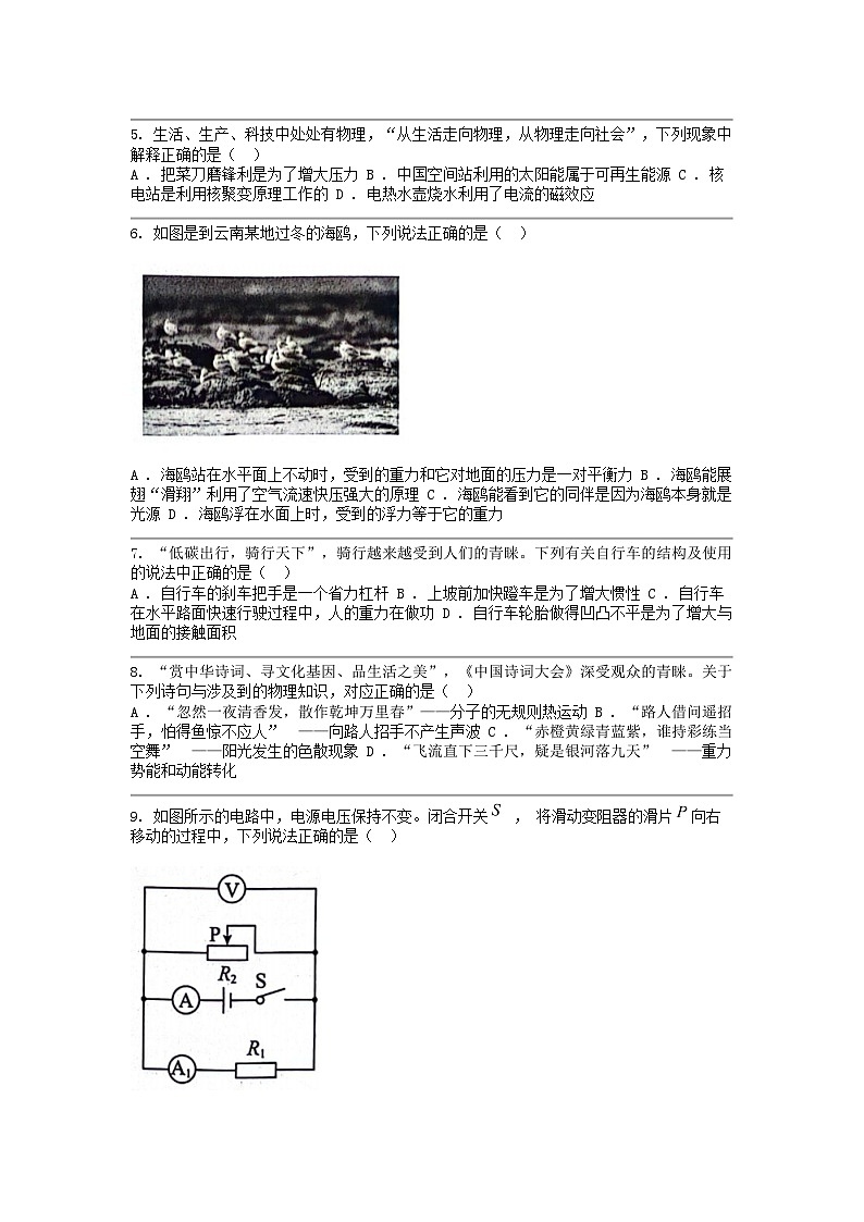 [物理][二模]云南省昭通市昭阳区2024年中考试题02