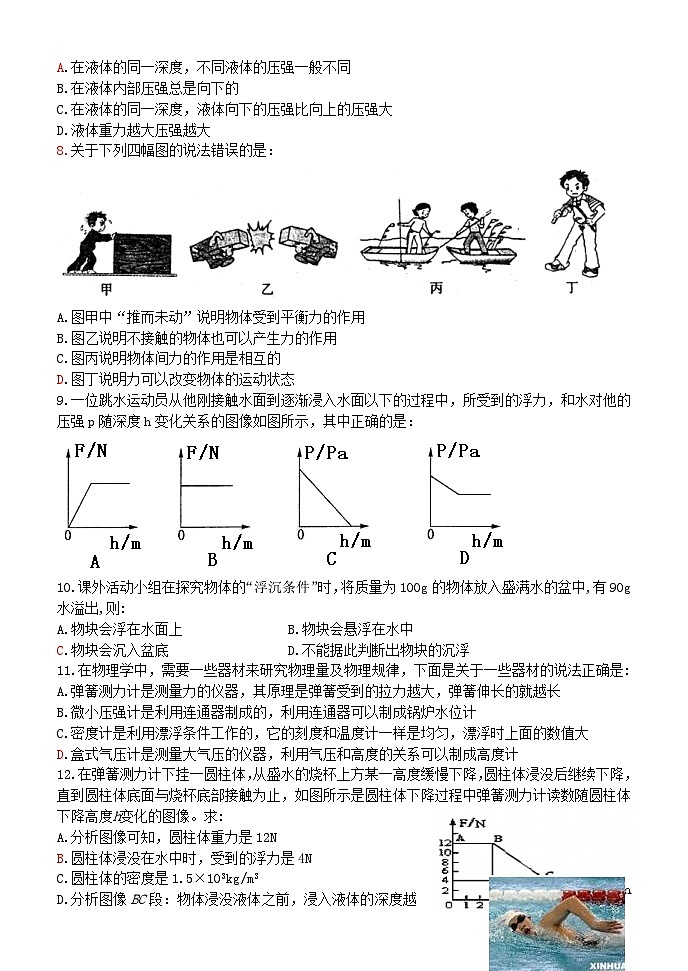 黑龙江省哈尔滨市第101中学2021---2022学年度下学期八年级物理期中试题+02