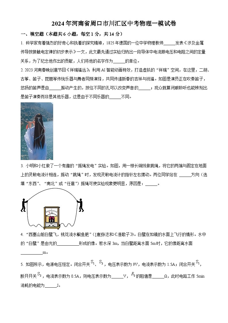2024年河南省周口市川汇区中考一模物理试题（原卷版+解析版）第1页