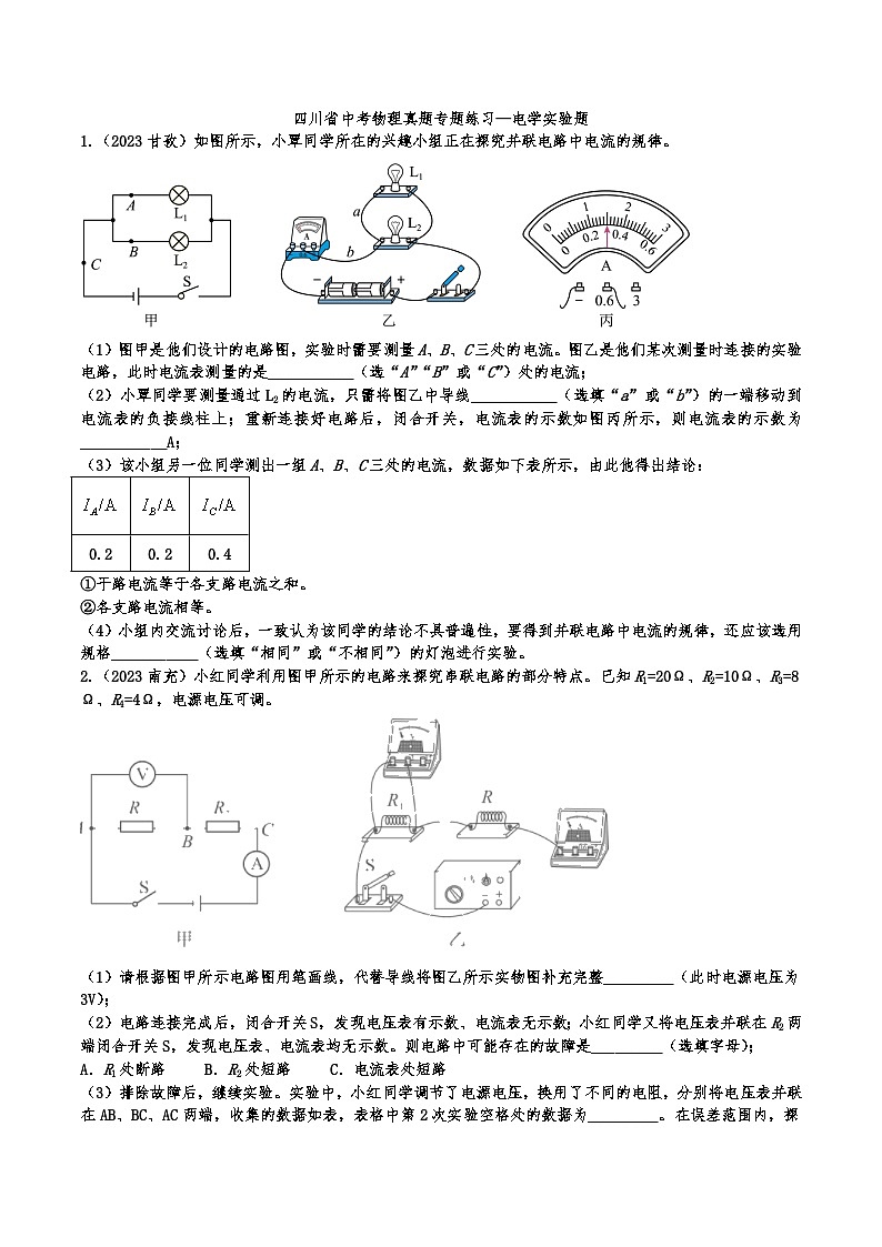 中考物理真题专题练习—电学实验题第1页