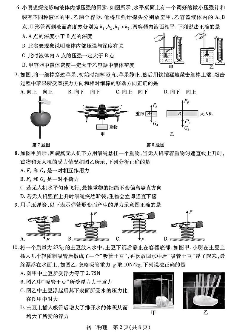 江苏省苏州市昆山、常熟、太仓、张家港、四市联考2023-2024学年八年级下学期期末物理试题第2页