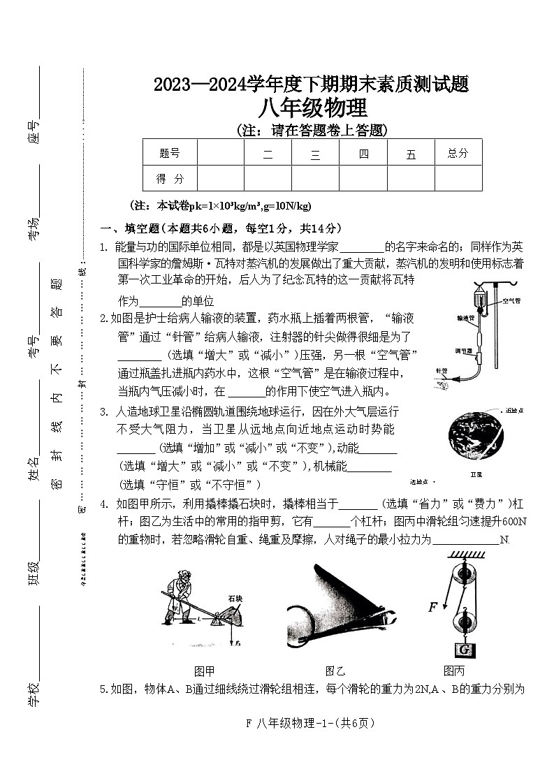 河南省驻马店市确山县2023-2024学年八年级下学期6月期末物理试题01