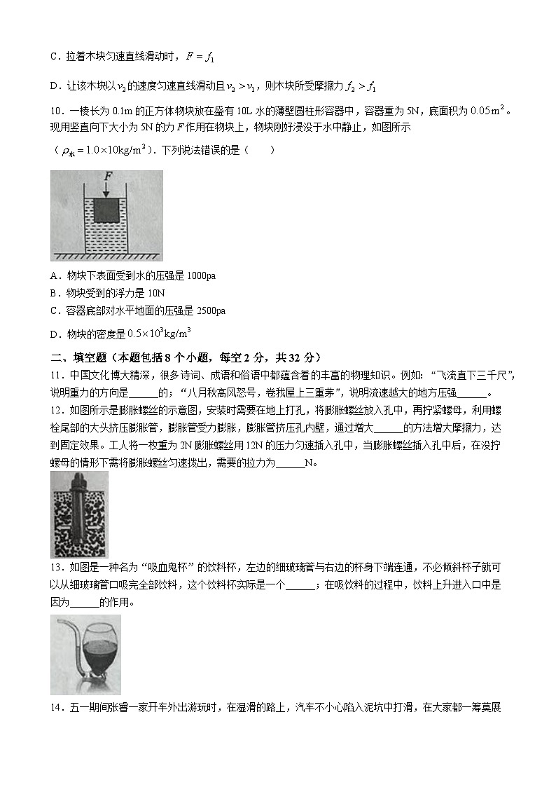 四川省德阳市中江县2023-2024学年八年级下学期期末考试物理试题(无答案)第3页