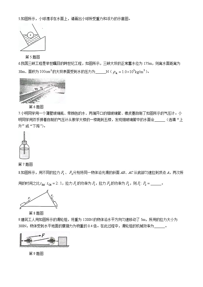 安徽省合肥市高新区2023~2024学年度下学期期末八年级物理试题(无答案)第2页