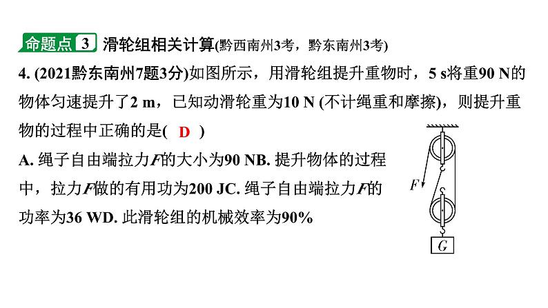 2024贵州中考物理二轮重点专题研究 第十四章 第二节  滑轮  机械效率（课件）06