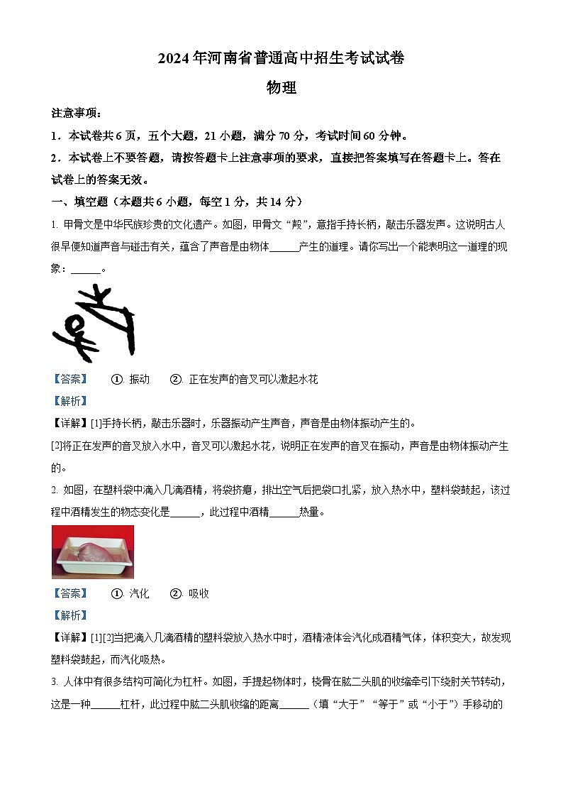 2024年中考真题—河南省物理试题（解析版）01