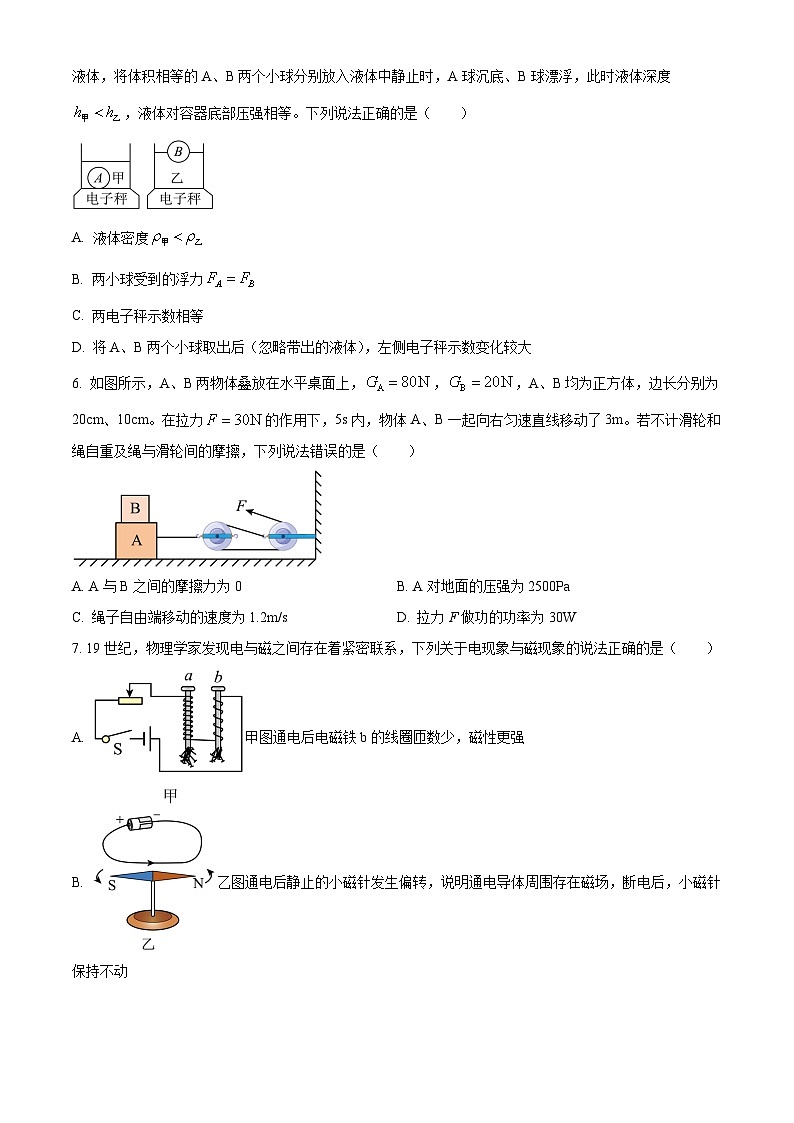 2024年中考真题—四川省达州市理综物理试题（原卷版）03