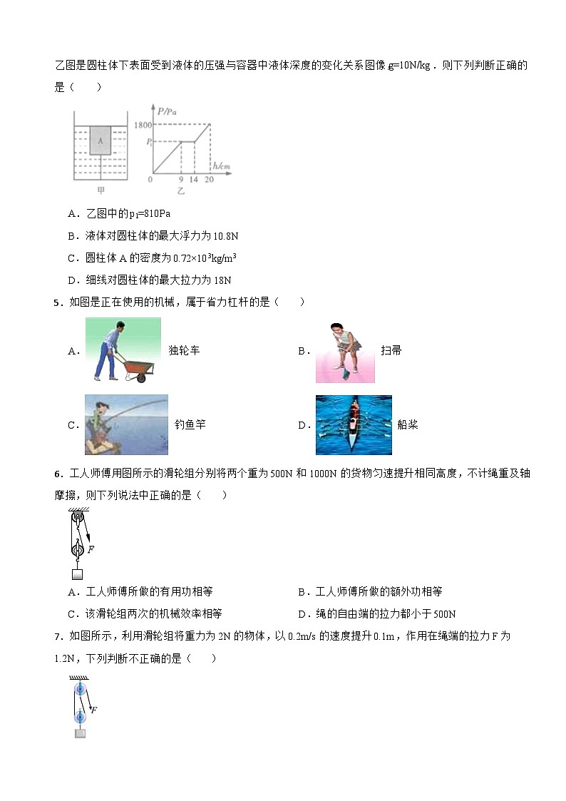 安徽省合肥市2023-2024学年八年级物理下学期期末模拟测试卷02