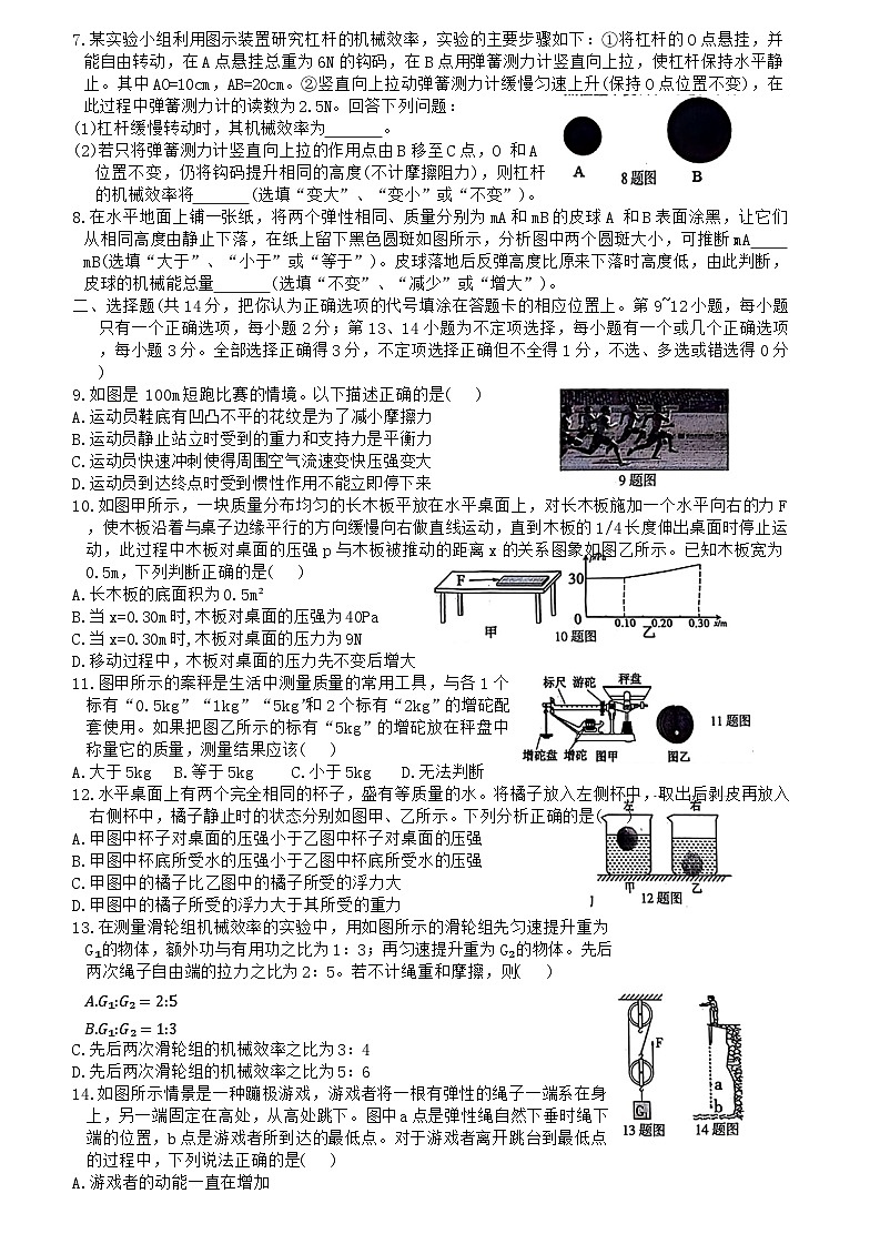 江西省吉安县立中学2023-2024学年八年级物理下学期期末测试卷第2页