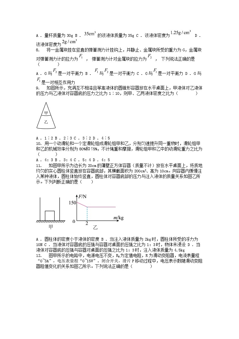 [物理]新疆乌鲁木齐市米东区2024年九年级下学期一模考试卷02