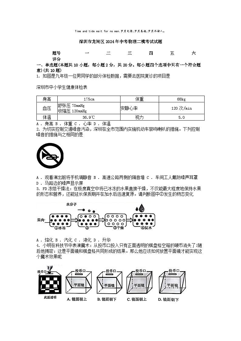 [物理][二模]深圳市龙岗区2024年中考考试试题01