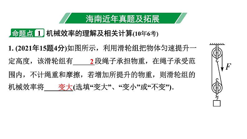 2024海南中考物理二轮重点专题研究 第八讲 第三节 机械效率（课件）第3页