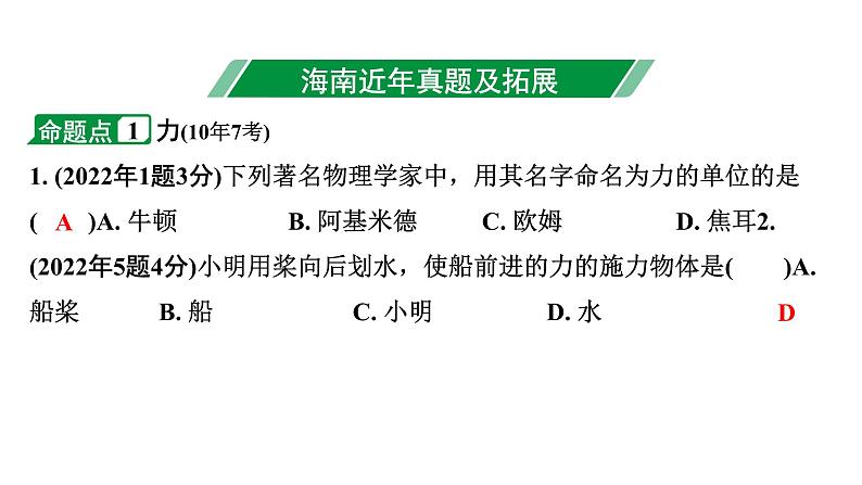 2024海南中考物理二轮重点专题研究 第五讲 熟悉而陌生的力 力与运动（课件）03