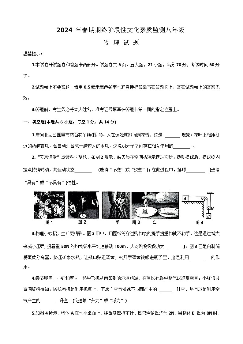 河南省南阳市唐河县2023-2024学年八年级下学期6月期末物理试题01