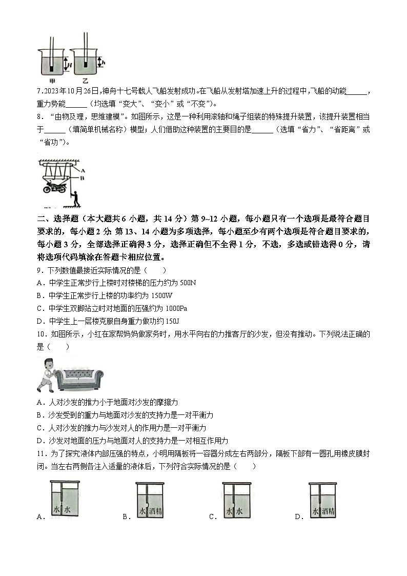 江西省抚州市2023-2024学年八年级下学期6月期末物理试题第2页