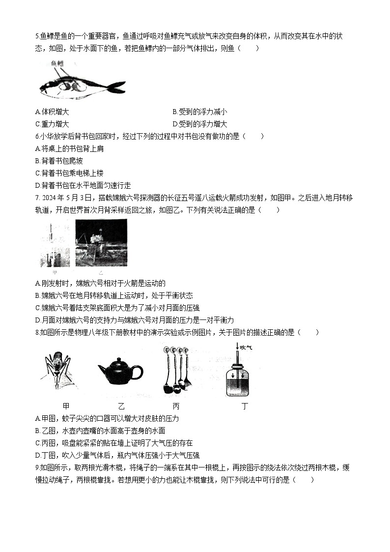 湖北省孝感市云梦县2023-2024学年八年级下学期6月期末物理试题第2页