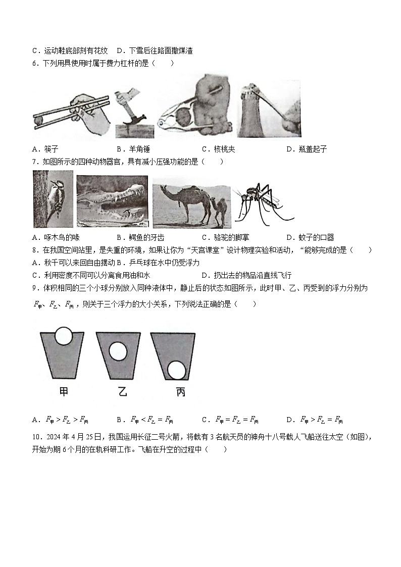 湖北省荆州市2023-2024学年八年级下学期6月期末物理试题第2页