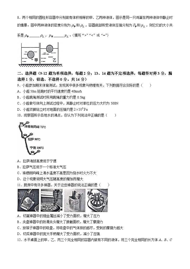 江西省九江市都昌县2023-2024学年八年级下学期6月期末物理试题第2页
