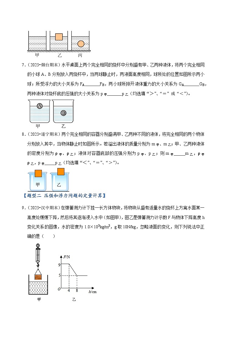 专题09 压强与浮力综合【两大题型】-【好题汇编】备战2023-2024学年八年级物理下学期期末真题分类汇编（人教版）03