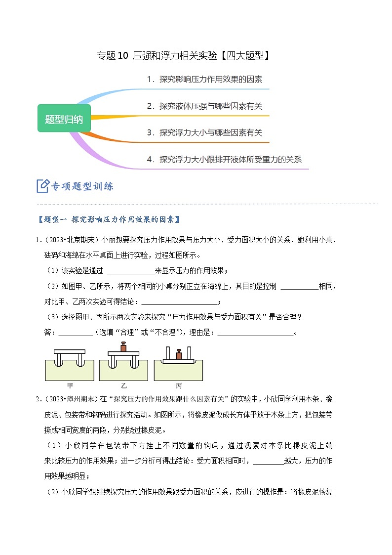 专题10 压强和浮力相关实验【四大题型】-【好题汇编】备战2023-2024学年八年级物理下学期期末真题分类汇编（人教版）01