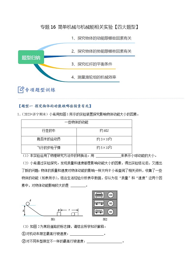 专题16 简单机械与机械能相关实验【四大题型】（原卷版）第1页