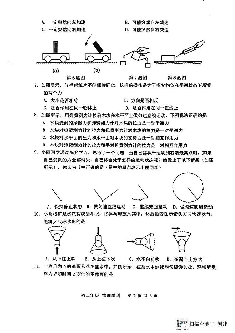 江苏省扬州市梅岭教育集团2023-2024学年八年级下学期6月期末物理试题第2页