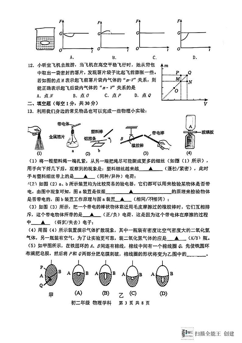 江苏省扬州市梅岭教育集团2023-2024学年八年级下学期6月期末物理试题第3页