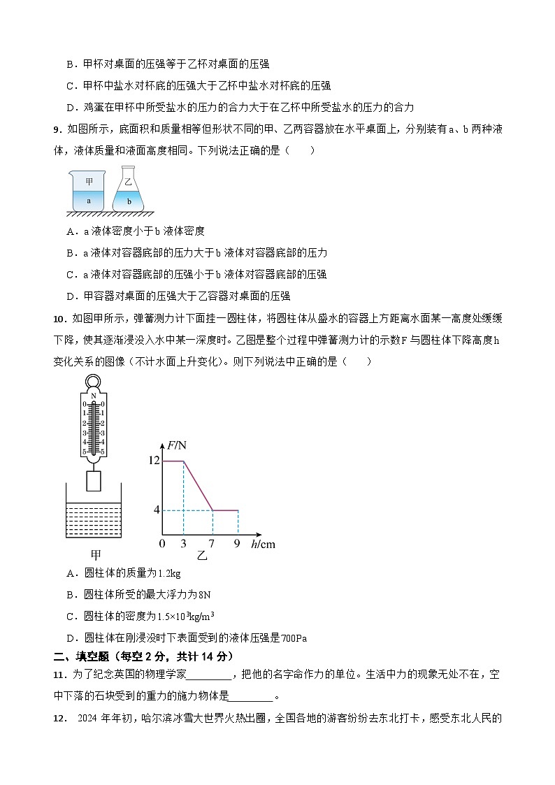 贵州省黔东南州2023-2024学年八年级下学期物理期中模拟试卷第3页