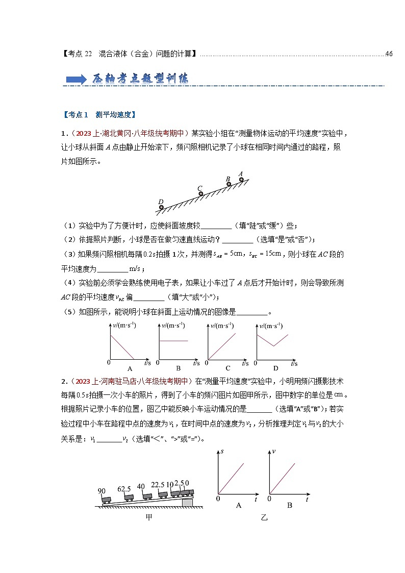 初中物理八年级上册期末考点大串讲 压轴特训03 实验计算题（92题22大考点）（人教版）02