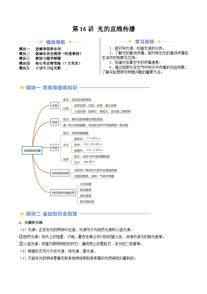 第16讲 光的直线传播（解析版）第1页