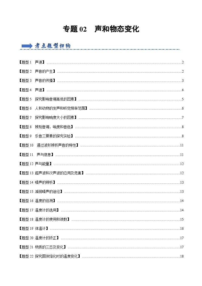 题型训练02 声和物态变化（88题30大类型）（原卷版）第1页