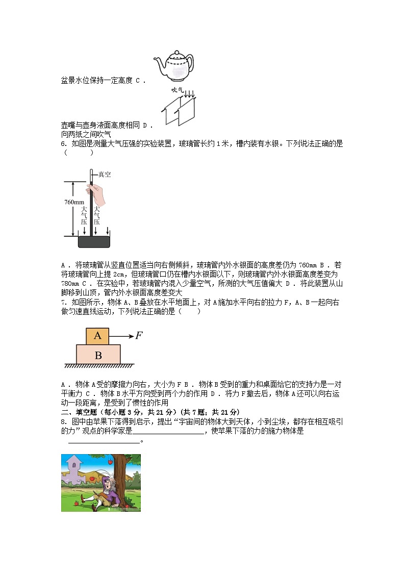 [物理][期中]安徽省阜阳市南京路附属中学2023-2024学年八年级下学期物理期中检测卷第2页