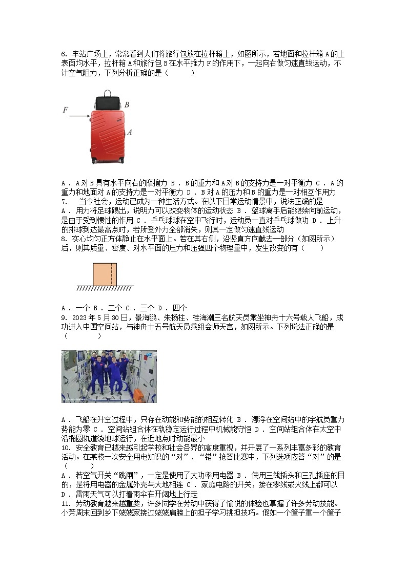 [物理]四川省乐山市犍为县2024年初中物理中考调研考试试题第2页