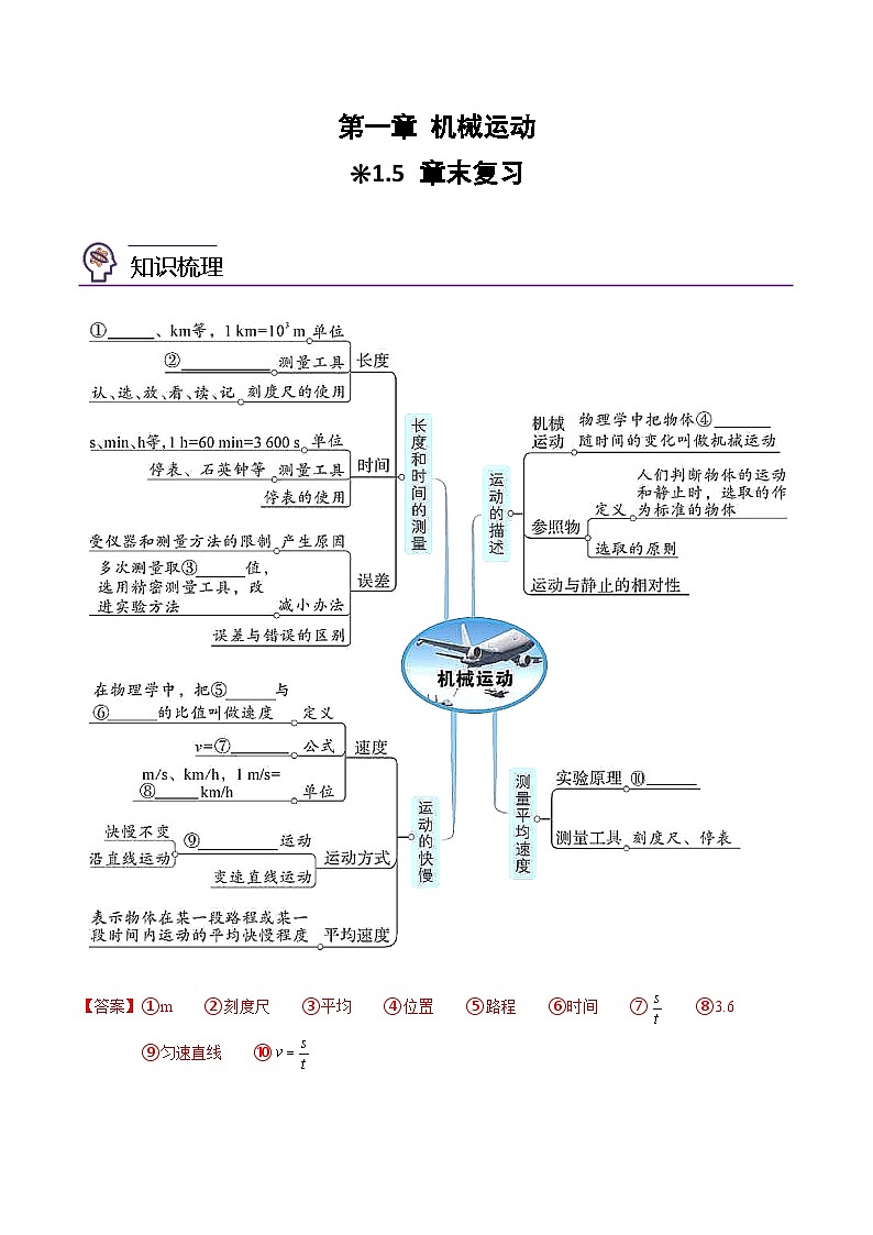 【暑假衔接】人教版初中物理八年级（新初二）第1章 1.5章末复习（原卷版+解析版）01