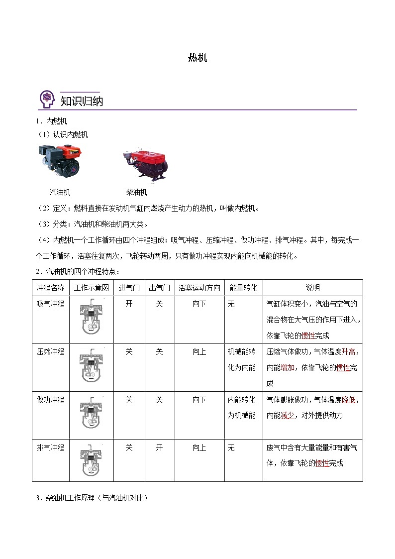 【暑假衔接】人教版初中物理九年级（八升九）暑假自学讲练 04  热机（解析版）第1页