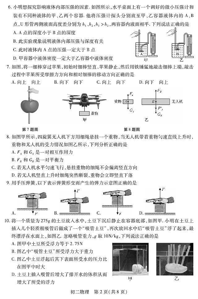 江苏省苏州市昆山、太仓、常熟、张家港市2023-2024学年八年级下学期期末物理试题第2页