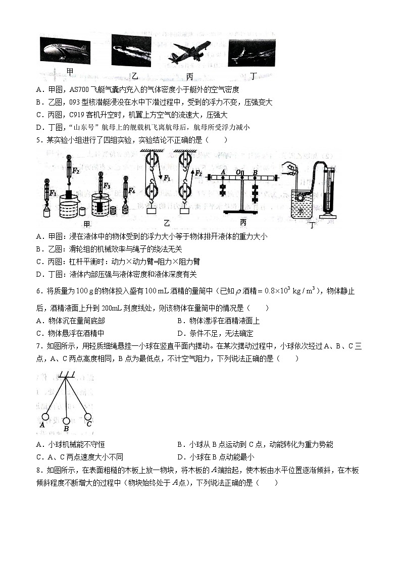 山东省济宁市微山县2023-2024学年八年级下学期7月期末物理试题(无答案)第2页