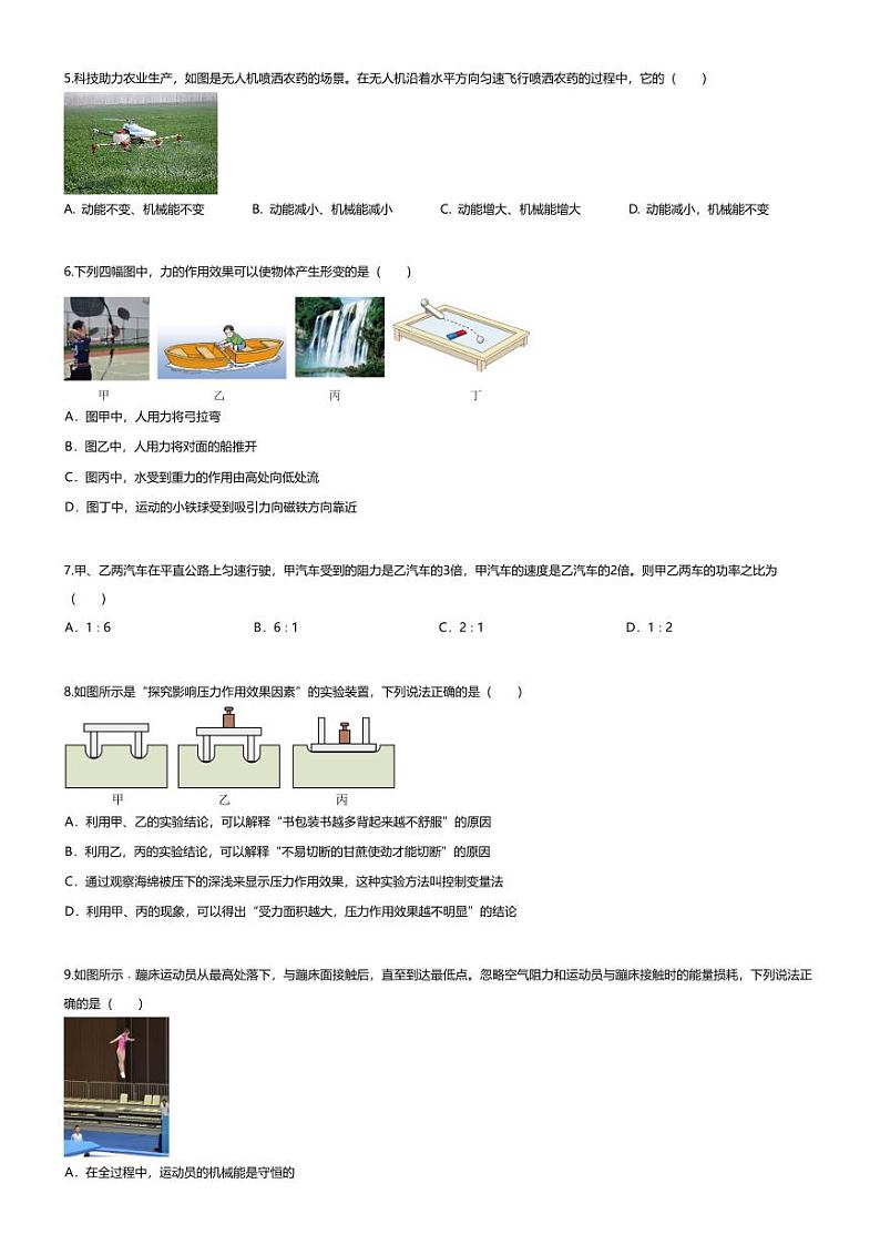[物理][期末]2023~2024学年四川眉山初二下学期期末物理试卷(无答案)第2页