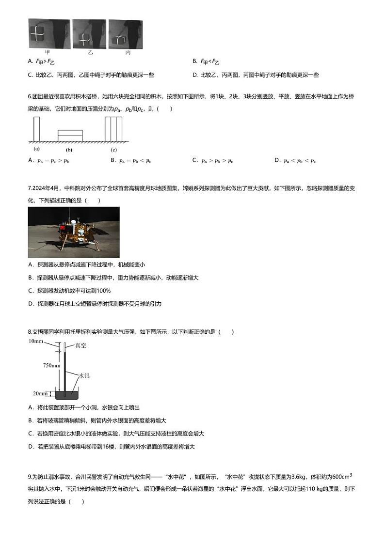 [物理][期末]2023~2024学年重庆北碚区重庆市西南大学附属中学初二下学期期末物理试卷(无答案)02