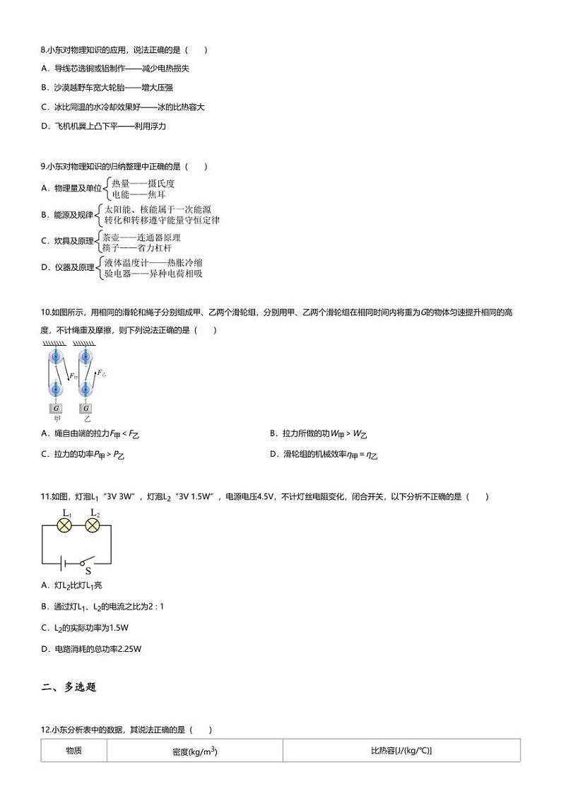 [物理][三模]2024年黑龙江哈尔滨香坊区中考三模物理试卷(无答案)03